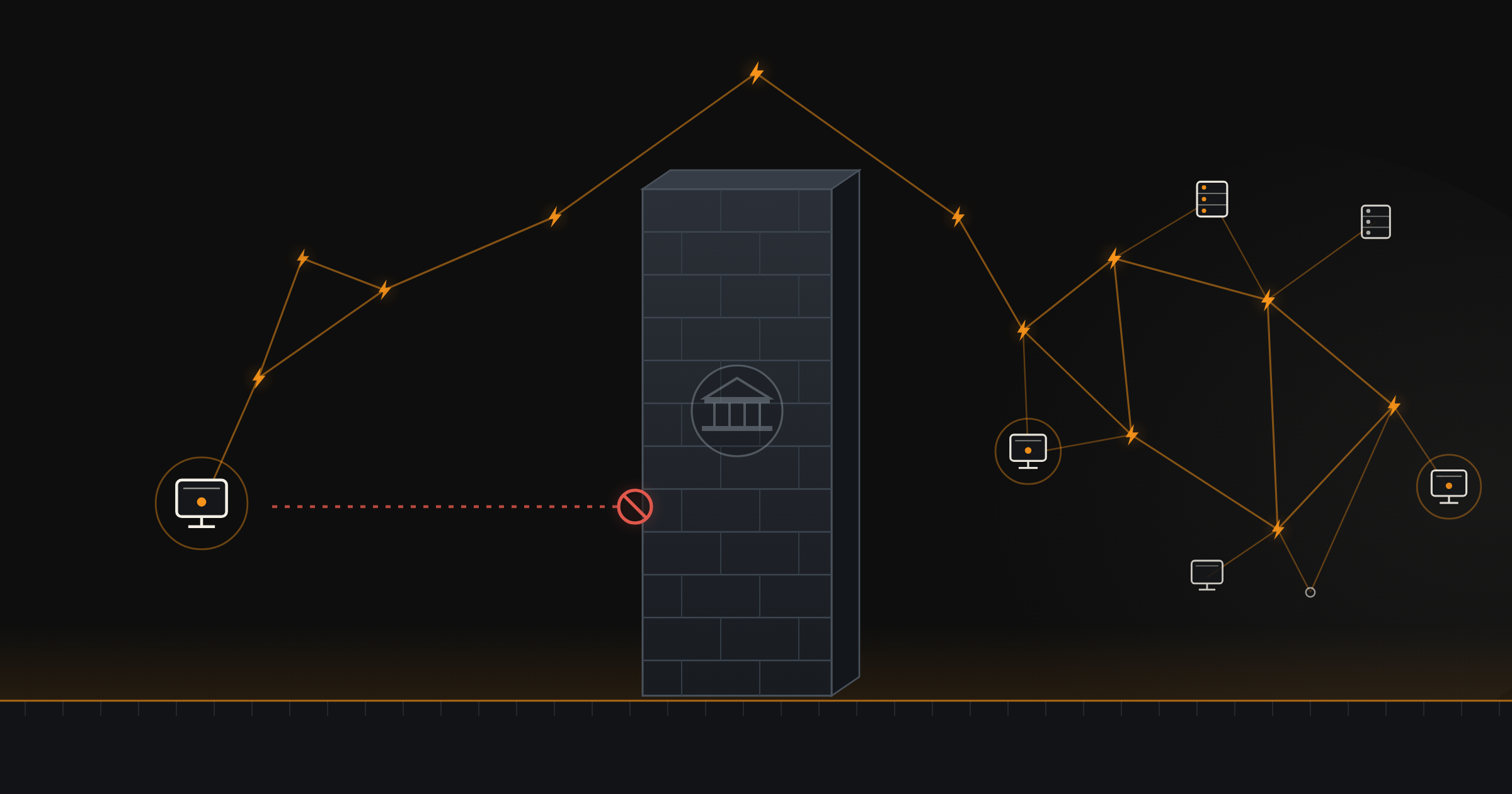 An autonomous agent, blocked at the wall of the incumbent financial system, routes its payment up and over on the Lightning network into a branching economy of agents and services — all settling on Bitcoin's base layer.